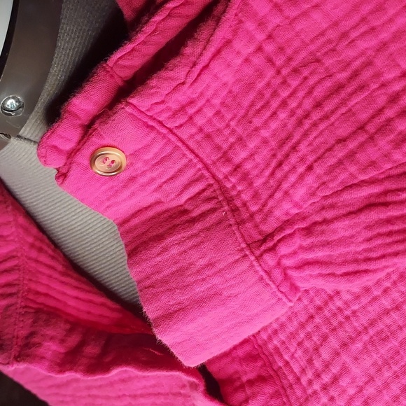 MISSGUIDED Hot Pink Crushed Cotton Buttoned Down Long Shirt Duster - Picture 6 of 7